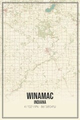 Retro US city map of Winamac, Indiana. Vintage street map.