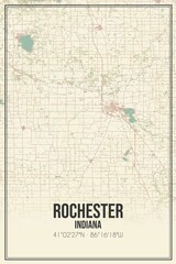 Retro US city map of Rochester, Indiana. Vintage street map.