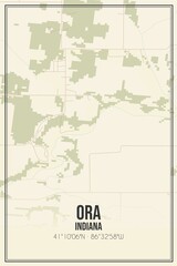 Retro US city map of Ora, Indiana. Vintage street map.