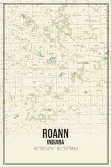 Retro US city map of Roann, Indiana. Vintage street map.