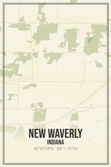 Fototapeta premium Retro US city map of New Waverly, Indiana. Vintage street map.