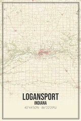 Retro US city map of Logansport, Indiana. Vintage street map.
