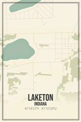 Retro US city map of Laketon, Indiana. Vintage street map.