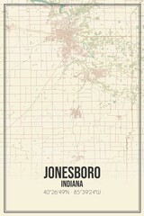 Retro US city map of Jonesboro, Indiana. Vintage street map.