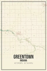Retro US city map of Greentown, Indiana. Vintage street map.