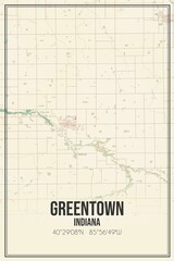 Retro US city map of Greentown, Indiana. Vintage street map.