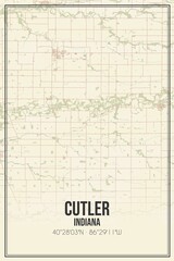 Retro US city map of Cutler, Indiana. Vintage street map.