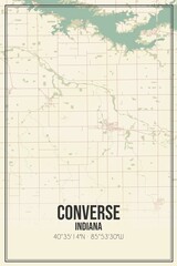 Retro US city map of Converse, Indiana. Vintage street map.