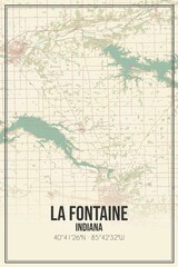 Retro US city map of La Fontaine, Indiana. Vintage street map.