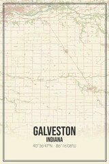 Retro US city map of Galveston, Indiana. Vintage street map.