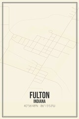 Retro US city map of Fulton, Indiana. Vintage street map.
