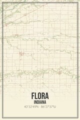 Retro US city map of Flora, Indiana. Vintage street map.