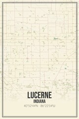 Retro US city map of Lucerne, Indiana. Vintage street map.
