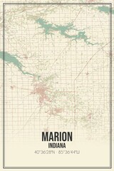 Retro US city map of Marion, Indiana. Vintage street map.