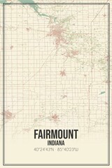 Retro US city map of Fairmount, Indiana. Vintage street map.