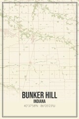 Retro US city map of Bunker Hill, Indiana. Vintage street map.