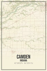 Retro US city map of Camden, Indiana. Vintage street map.