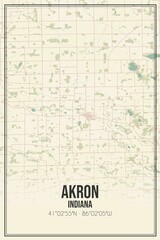 Retro US city map of Akron, Indiana. Vintage street map.