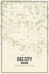 Retro US city map of Gas City, Indiana. Vintage street map.