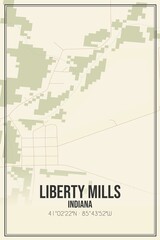 Retro US city map of Liberty Mills, Indiana. Vintage street map.