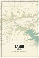 Retro US city map of Lagro, Indiana. Vintage street map.