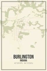 Retro US city map of Burlington, Indiana. Vintage street map.