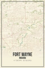 Fototapeta na wymiar Retro US city map of Fort Wayne, Indiana. Vintage street map.