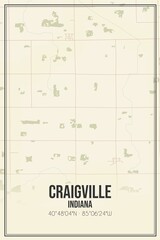 Retro US city map of Craigville, Indiana. Vintage street map.