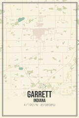 Retro US city map of Garrett, Indiana. Vintage street map.