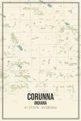 Retro US city map of Corunna, Indiana. Vintage street map.