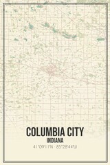 Retro US city map of Columbia City, Indiana. Vintage street map.