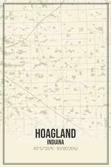 Retro US city map of Hoagland, Indiana. Vintage street map.