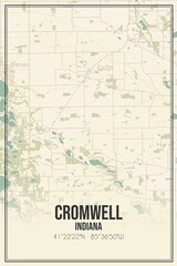 Retro US city map of Cromwell, Indiana. Vintage street map.