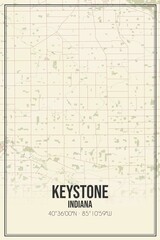 Retro US city map of Keystone, Indiana. Vintage street map.
