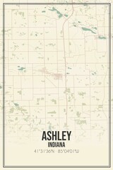 Retro US city map of Ashley, Indiana. Vintage street map.