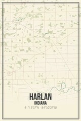 Retro US city map of Harlan, Indiana. Vintage street map.