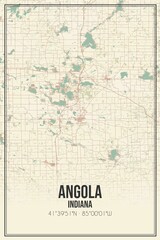 Retro US city map of Angola, Indiana. Vintage street map.