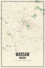 Retro US city map of Warsaw, Indiana. Vintage street map.