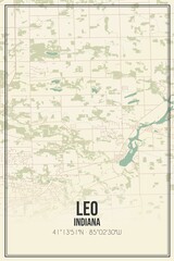 Retro US city map of Leo, Indiana. Vintage street map.