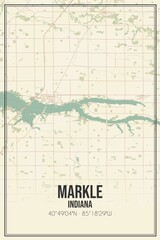 Retro US city map of Markle, Indiana. Vintage street map.