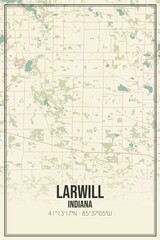 Retro US city map of Larwill, Indiana. Vintage street map.