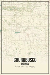 Retro US city map of Churubusco, Indiana. Vintage street map.