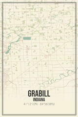 Retro US city map of Grabill, Indiana. Vintage street map.