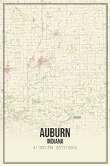 Retro US city map of Auburn, Indiana. Vintage street map.