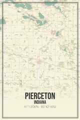Retro US city map of Pierceton, Indiana. Vintage street map.