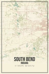 Retro US city map of South Bend, Indiana. Vintage street map.