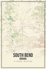 Retro US city map of South Bend, Indiana. Vintage street map.