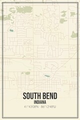Retro US city map of South Bend, Indiana. Vintage street map.