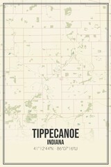 Retro US city map of Tippecanoe, Indiana. Vintage street map.