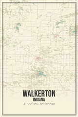 Retro US city map of Walkerton, Indiana. Vintage street map.